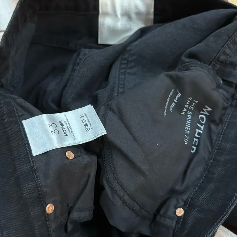 NWT MOTHER Women's The Spinner Zip Sneak Wide Leg Jeans‎ In Magic Black Size 33